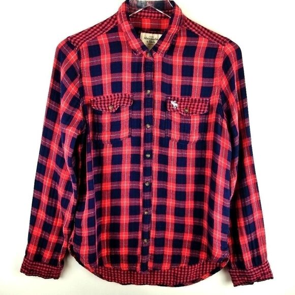Abercrombie and Fitch Red/Black Plaid Flannel. - Picture 1 of 7